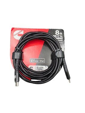 Cummins Flex Steel Usb C To Lightning Charging Cable 8Ft Metal Braided Black